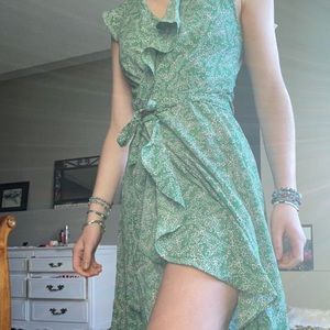 green spring maxi wrap dress